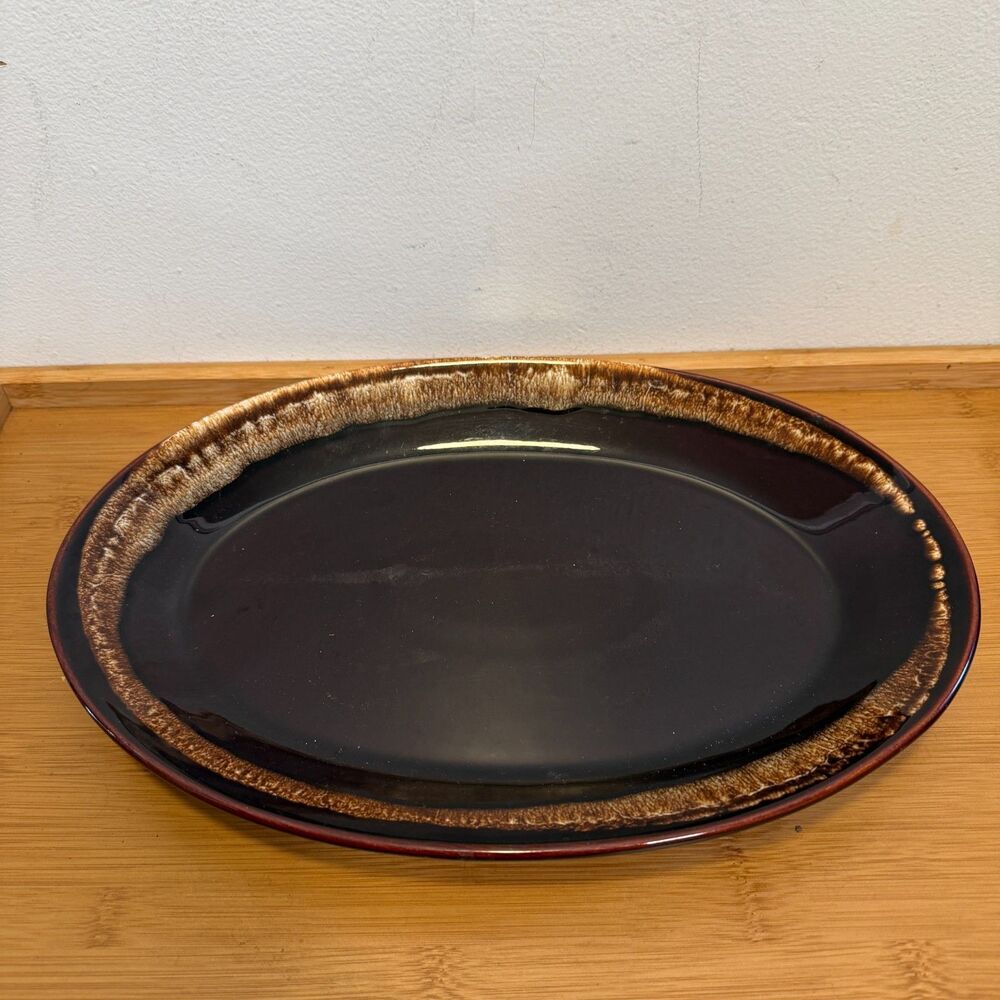 Vintage Pfaltzgraff Gourmet Brown Drip 14" Oval Serving Platter USA Stoneware